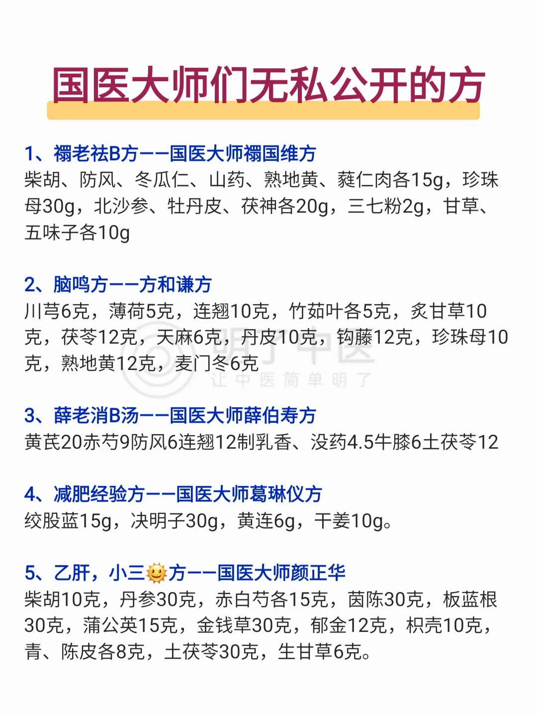 国医大师无私公开的方子，生活中备用