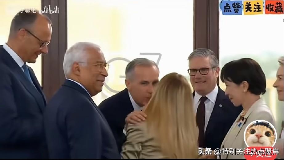 G7峰会，各国元首都想吻吻抱抱梅洛尼，G7峰会上梅洛尼社交活跃成为“团宠”与多国