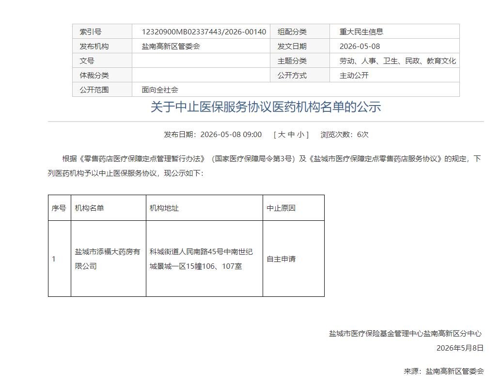 盐城市添福大药房有限公司（位于科城街道人民南路45号中南世纪城景城一区15幢10