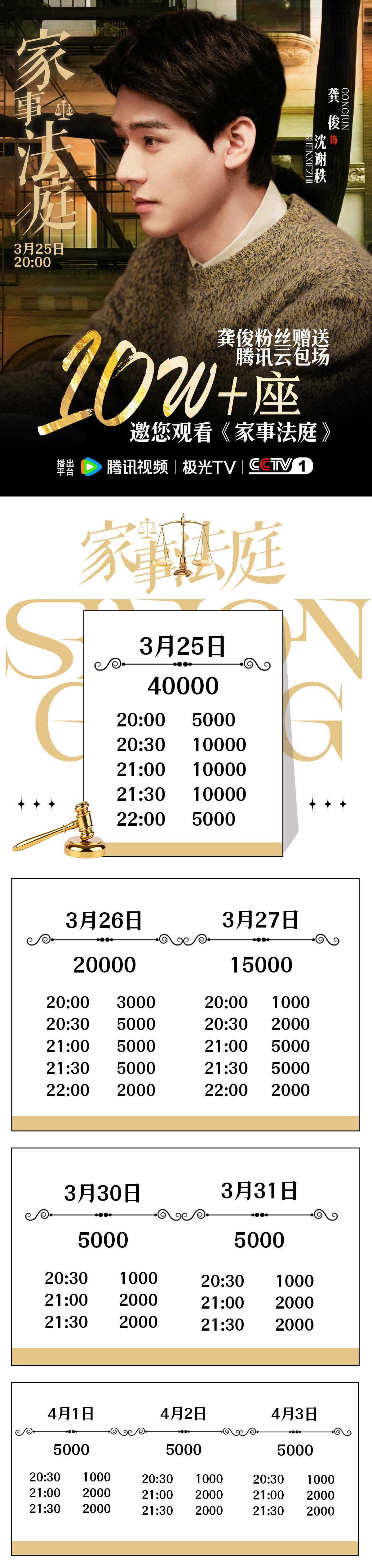 龚俊粉丝10w+云包场的详细时间表来啦，大气龚俊粉丝云包场家事法庭