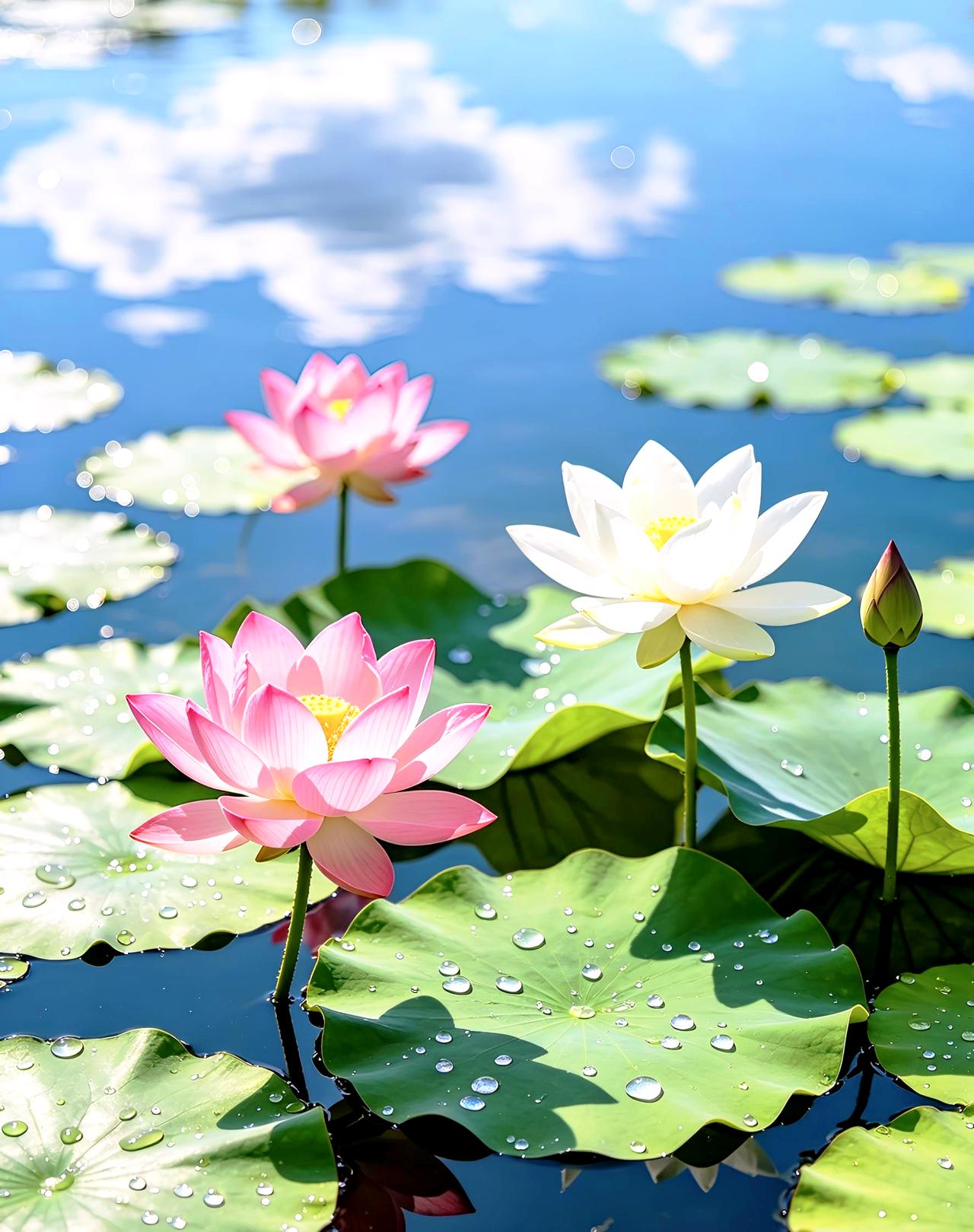 一池碧叶映晴空，粉朵娉婷立水中。
风送清香消暑气，亭亭玉立醉夏风
