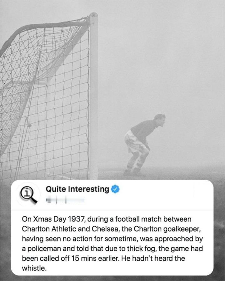 圣诞足球名场面！大雾封场后门将独自守门15分钟，以为全队在狂攻🤣
💫1937