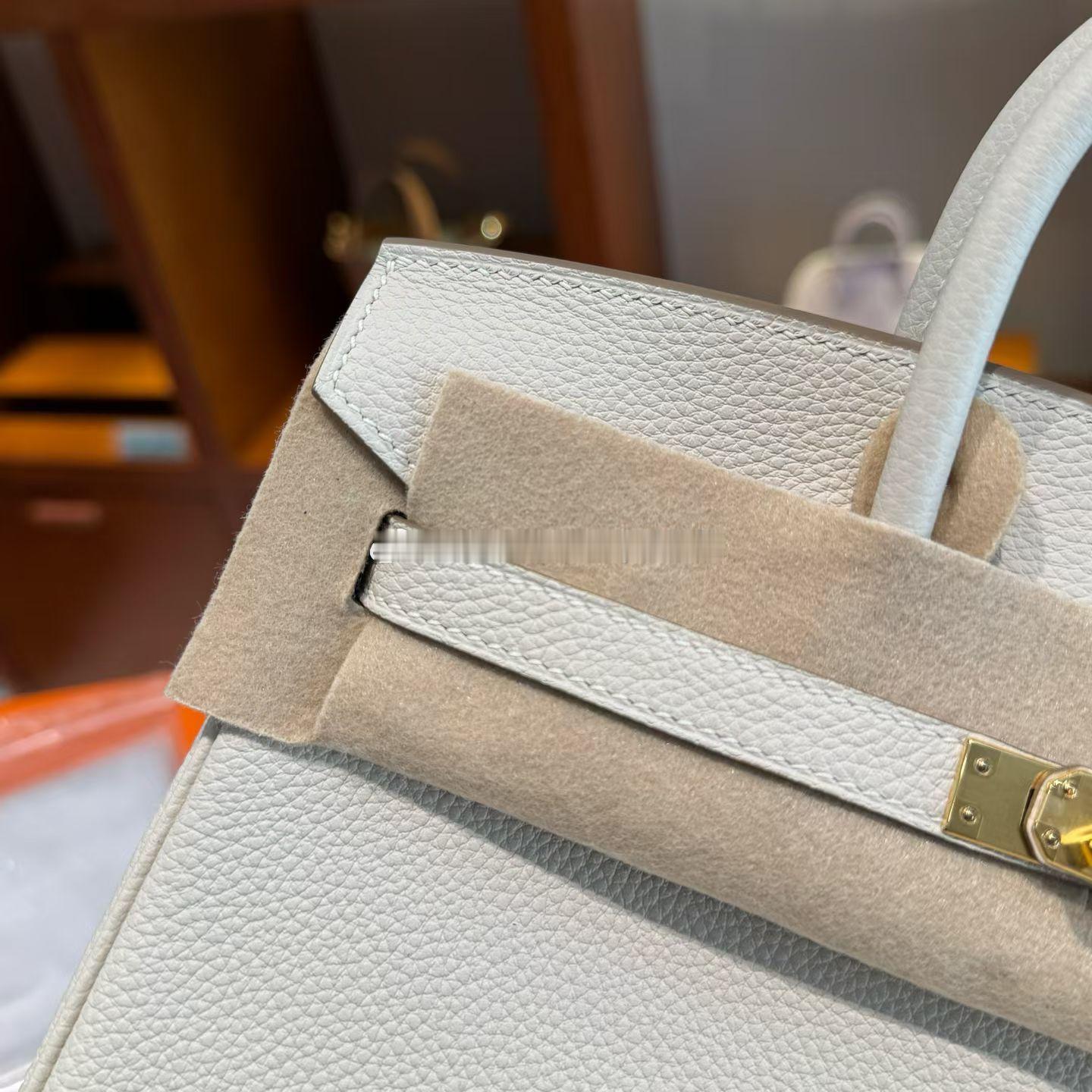Birkin25 原厂进口Togo皮 10奶昔白 金扣爱马仕hermes