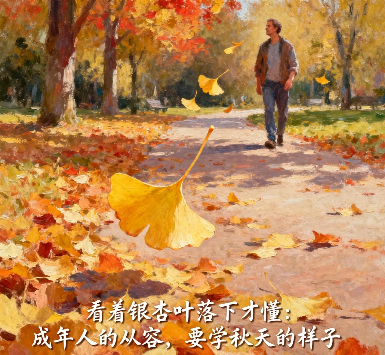 看着银杏叶落下才懂：成年人的从容，要学秋天的样子
 
今早路过小区的银杏道，一片