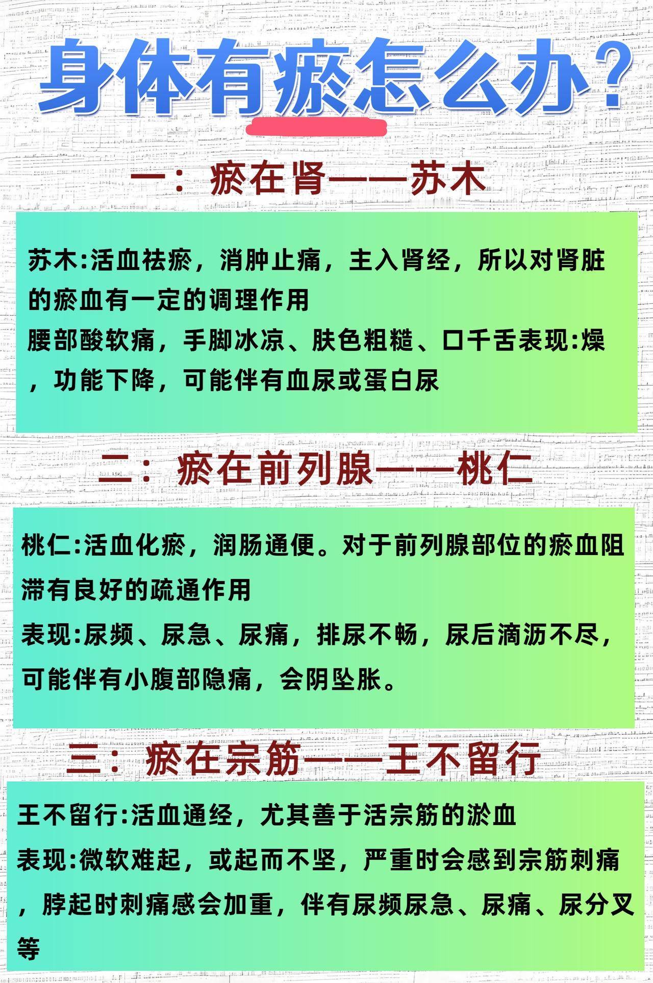 身体有瘀怎么办？五味中药来帮忙！

一：瘀在肾——苏木
二：瘀在前列腺——桃仁