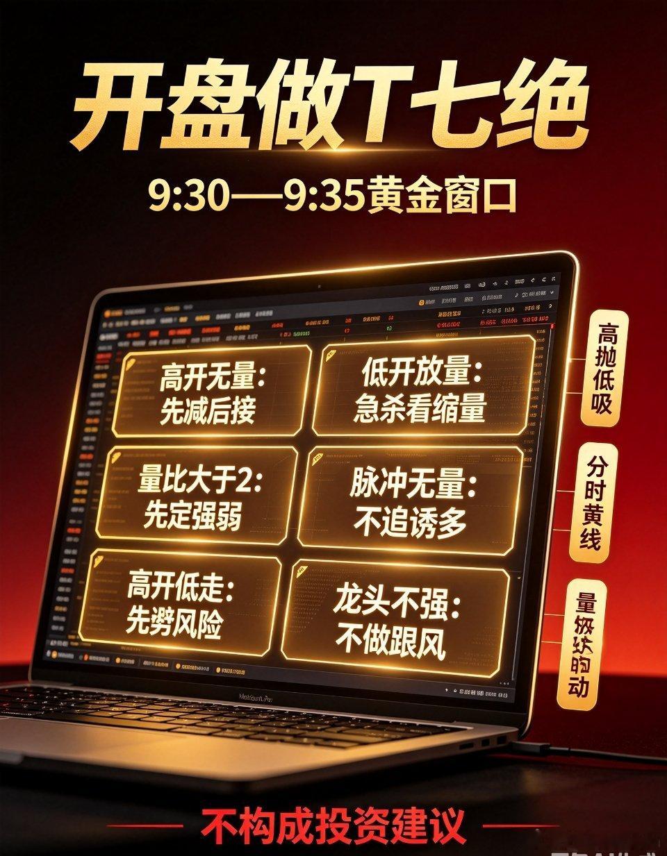 开盘5分钟做T七大实战技巧！上班族散户闭眼学，快速降本很多散户做T长期亏钱，核心