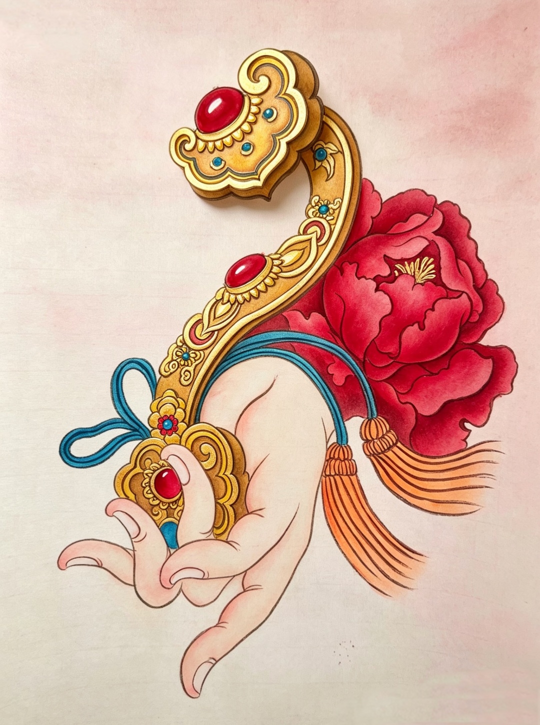 手握如意，牡丹傍身🙏 ​​​