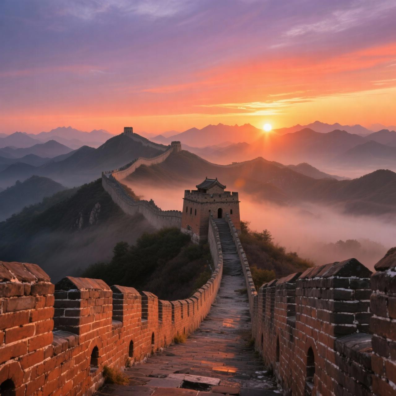 朝阳下的长城长城美照