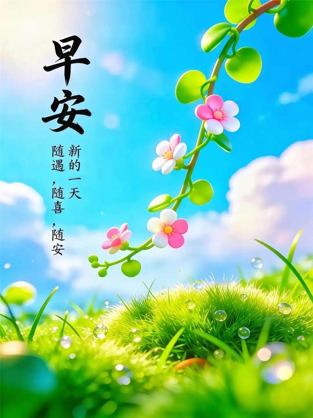 阳光明媚心情好，
清晨问候喜气扬。
微笑迎接新一天，
事事顺遂好运连。
开心快乐