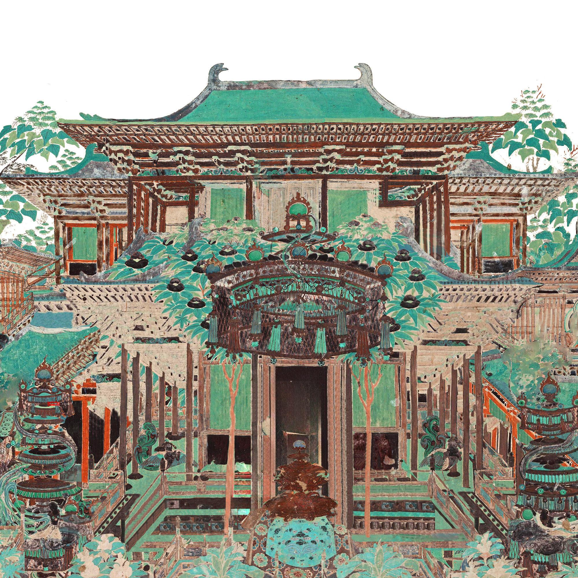 敦煌壁画中的唐代建筑有多绝？壁画中，大殿仰视显巍峨，配殿俯视展开阔，楼阁平视显深