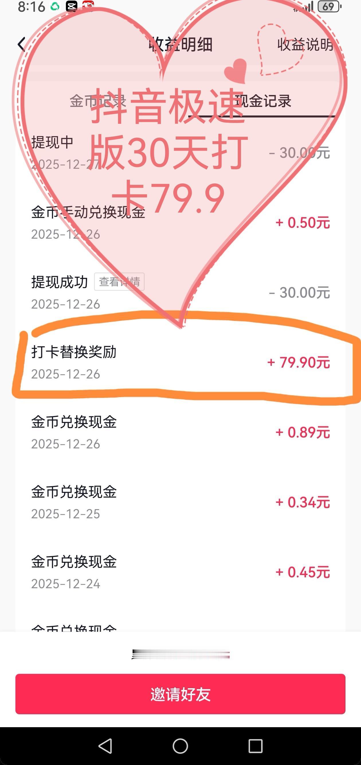 薅羊毛成功！抖音极速版30天打卡，79.9奖品直接变现
 
被社群小伙伴安利，冲