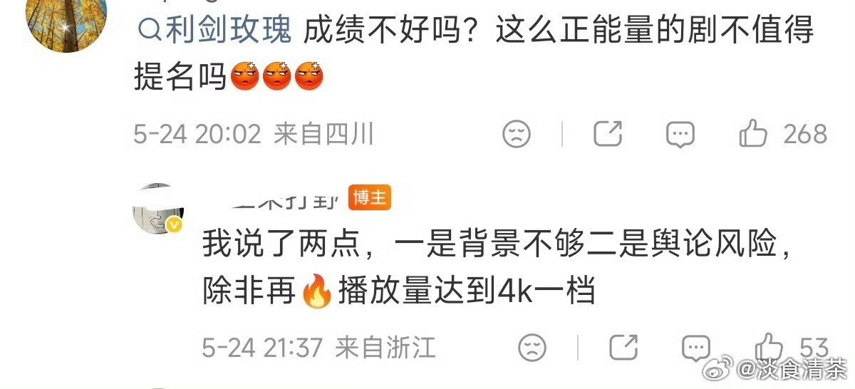 奖项提名，好像也没看播放量…白玉兰 利剑玫瑰