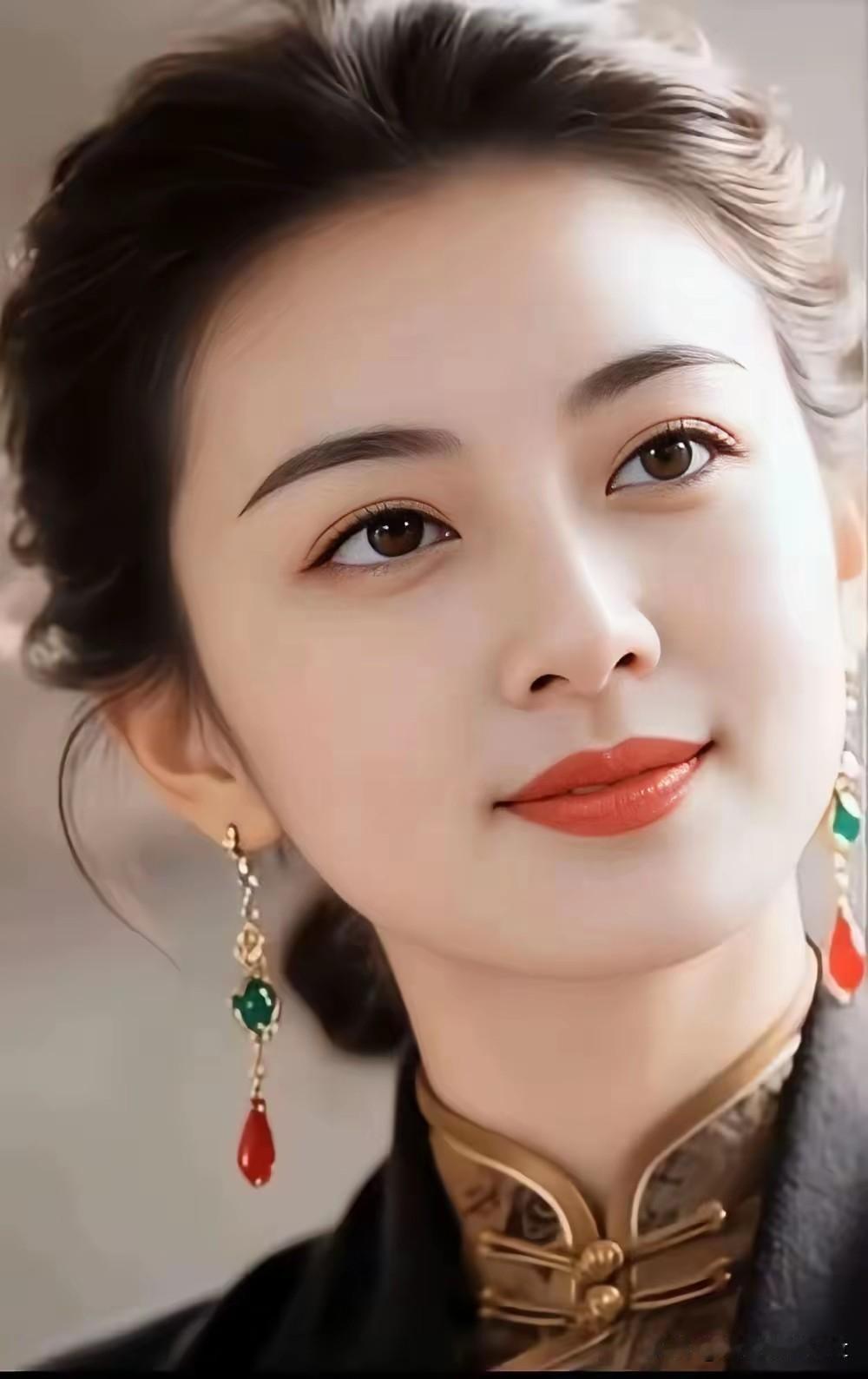 阮郎归·旗袍雅韵
 
云鬟轻绾玉容柔，明眸含远悠。
翠珠丹坠缀簪瓯，旗袍锁锦稠。