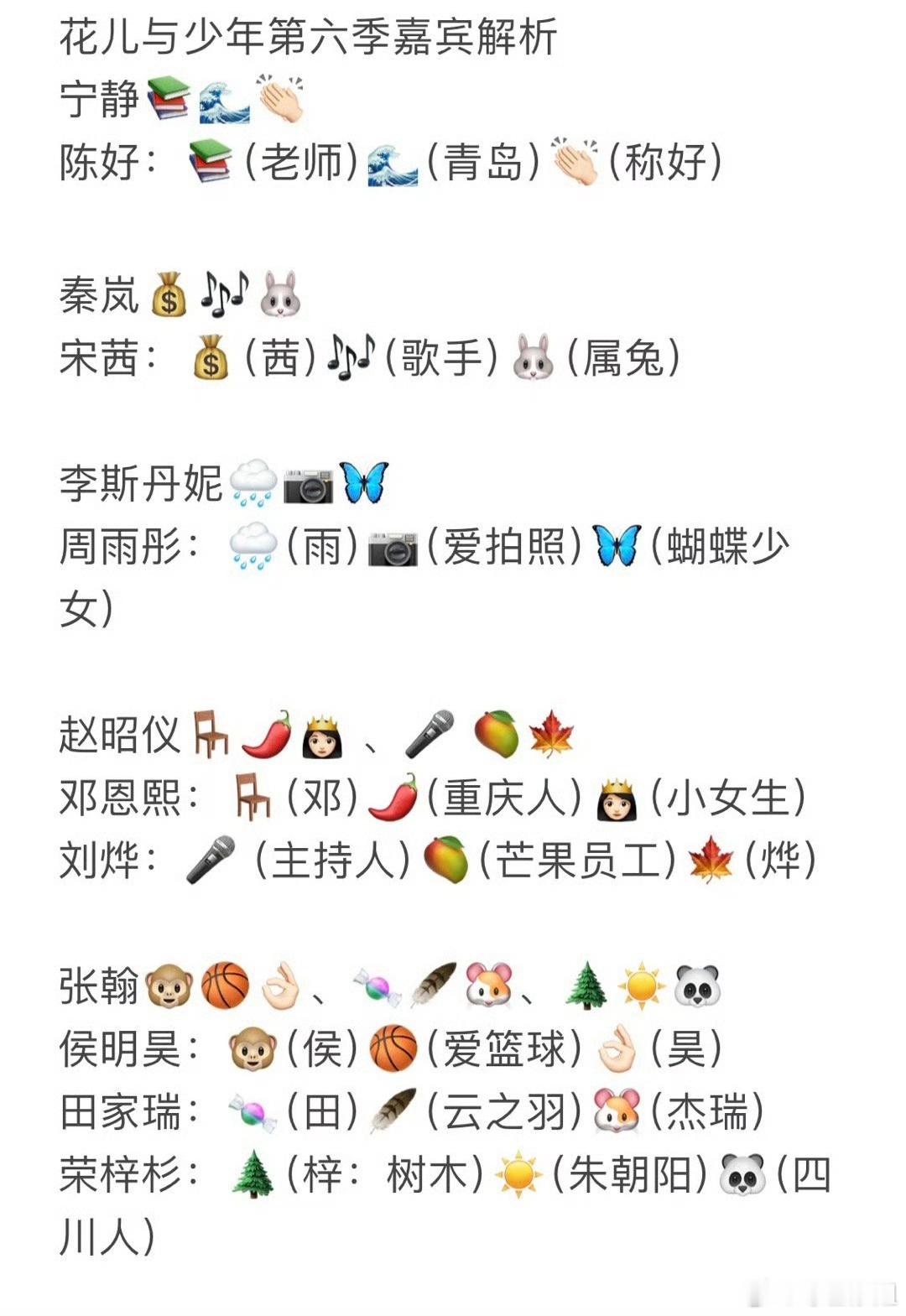 花少第六季网传嘉宾：陈好、宋茜、周雨彤、邓恩熙、刘烨、荣梓杉、侯明昊、田嘉瑞这个