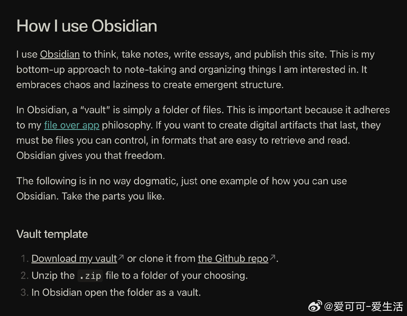 【Obsidian创始人的个人Obsidian使用指南：描述了他使用 Obsid