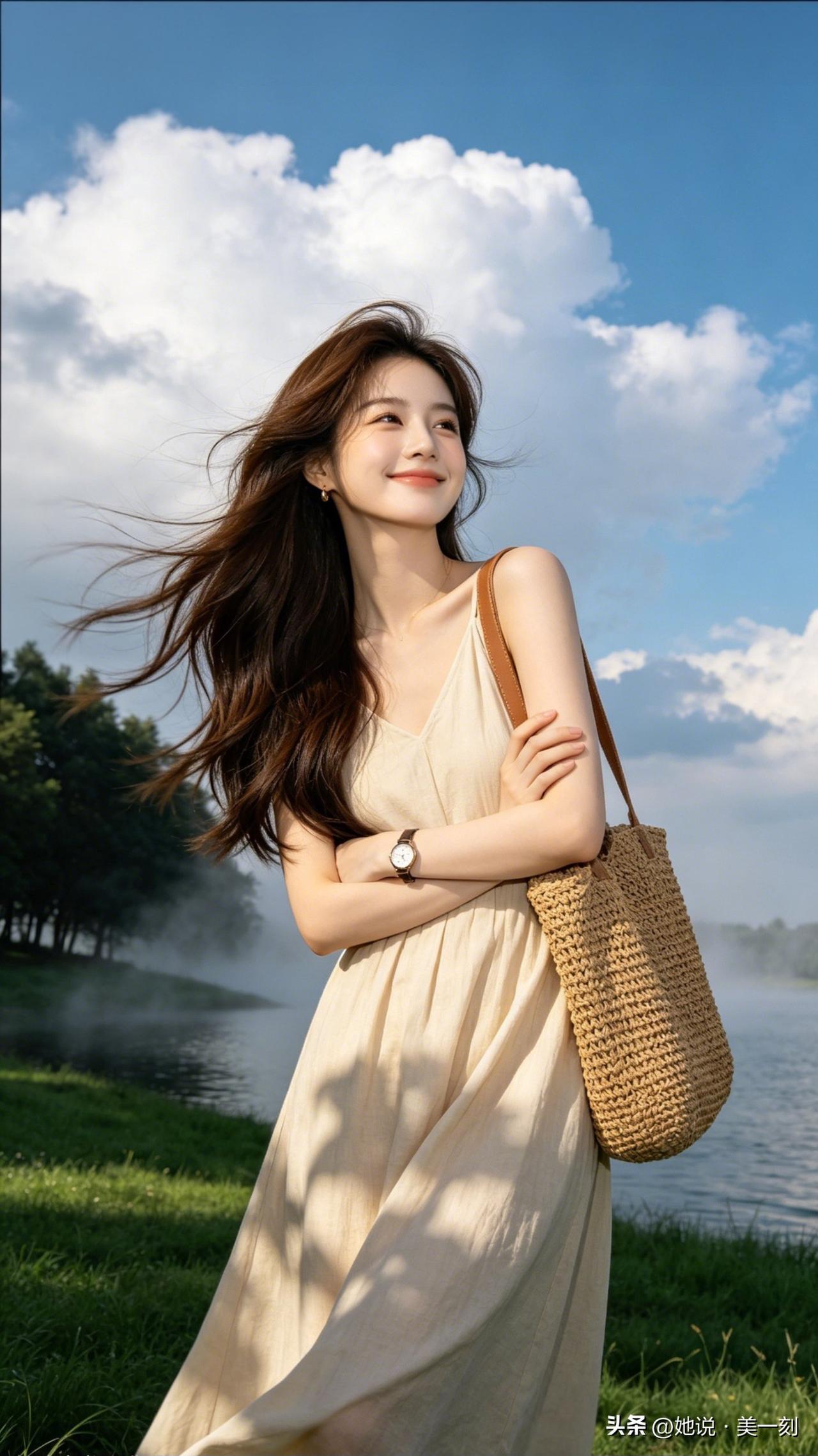 夏日微风中，优雅的裙摆随风飘扬，感受大自然的美好。