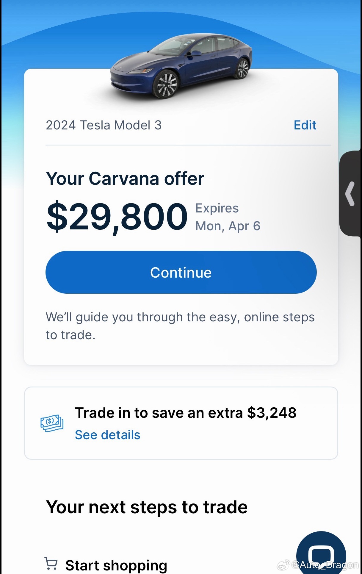 去年12月，我的Model3置换价格在carvana只值2.54万刀，今天值2.
