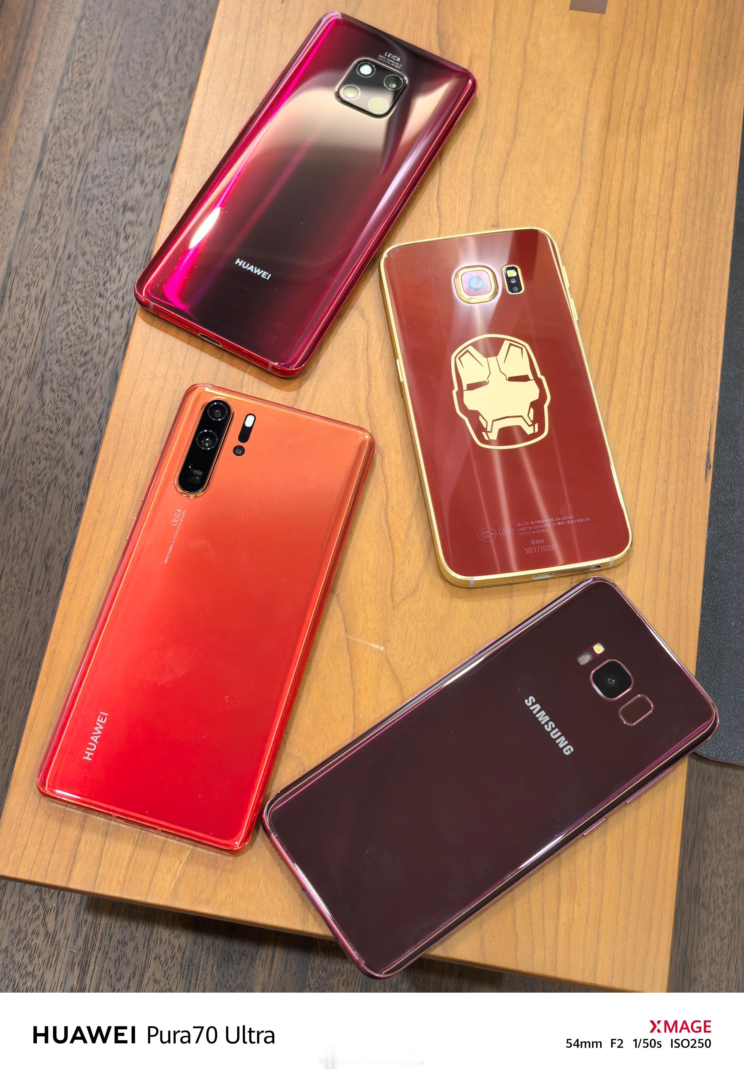 拿了几台偏红色手机试试看，主摄裁切2X[酷]Pura70 Ultra，Mate7