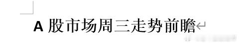 A股市场周三走势前瞻 