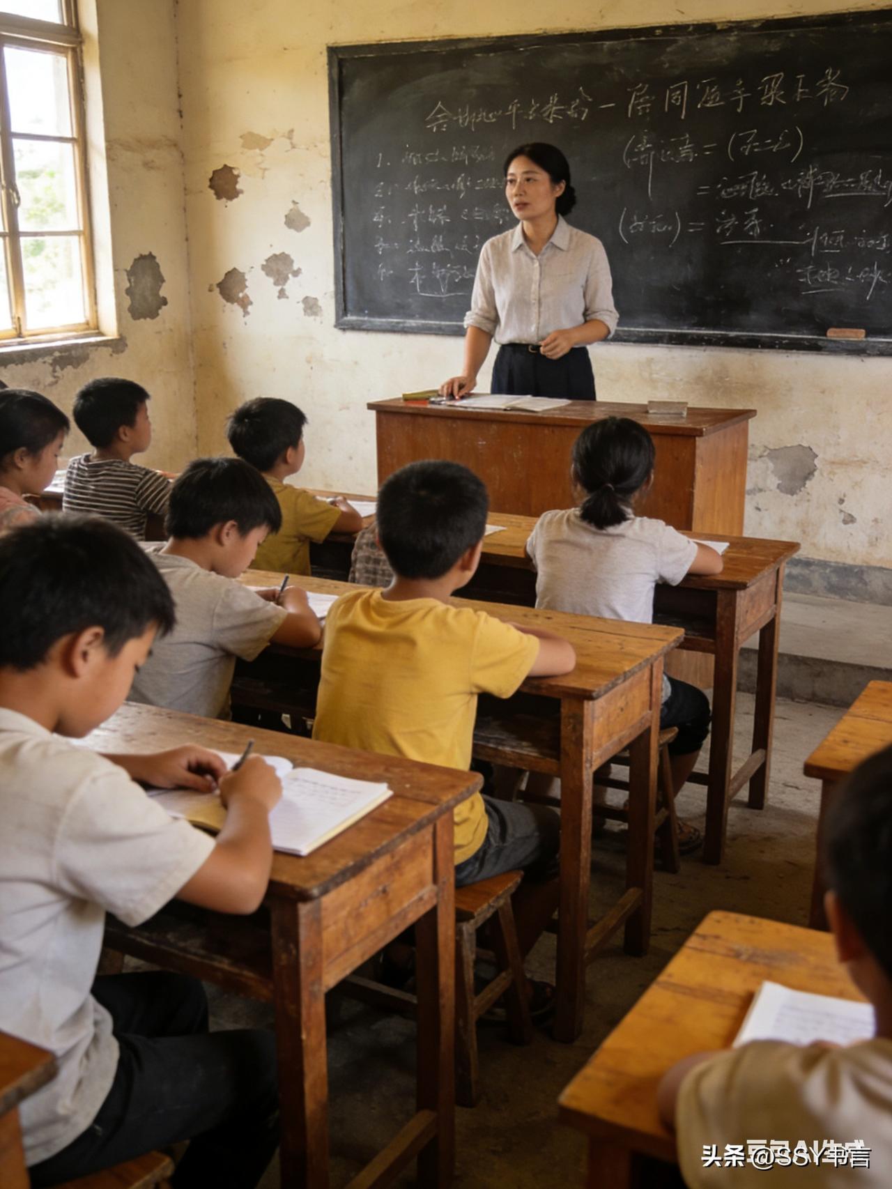 乡村小学课堂，老师用心传授知识，孩子们认真听讲。