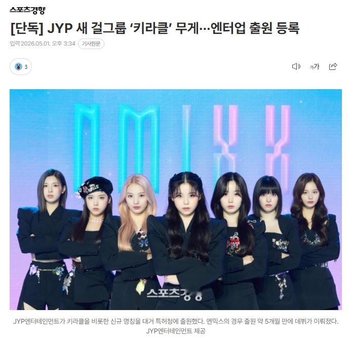 独家：JYP申请多个商标，推测KIRAKLE为新女团名或新小分队名经确认，JYP