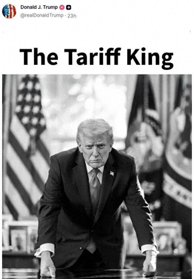 特朗普自称为“关税之王”，扬言加税买岛，欧洲集体发怒

特朗普在社媒发了个黑白照
