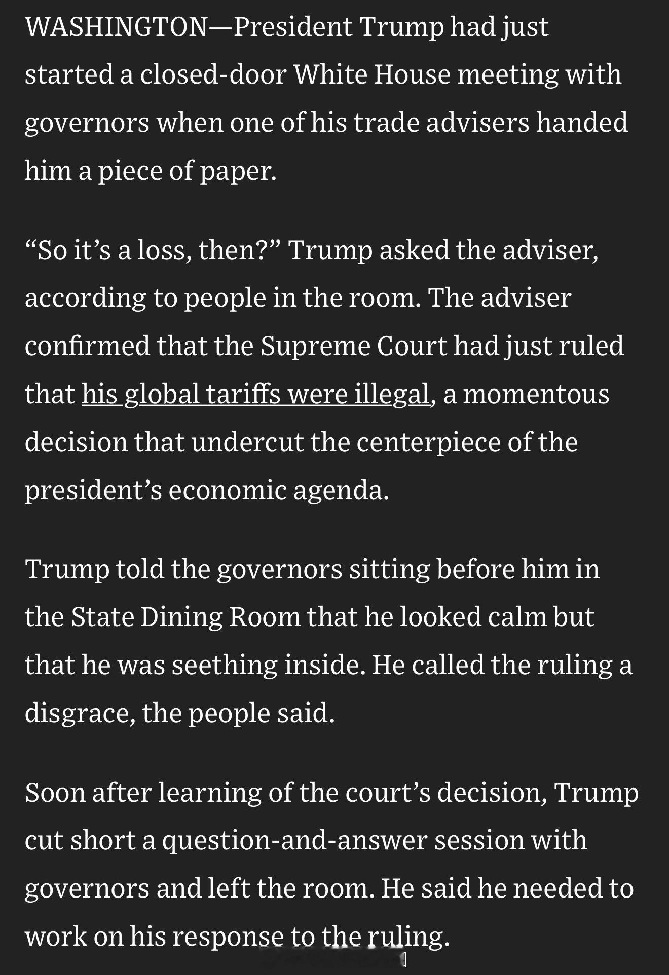 WSJ：在白宫一场刚开始的闭门会议上，川普正与多位州长交谈，这时一名贸易顾问递给