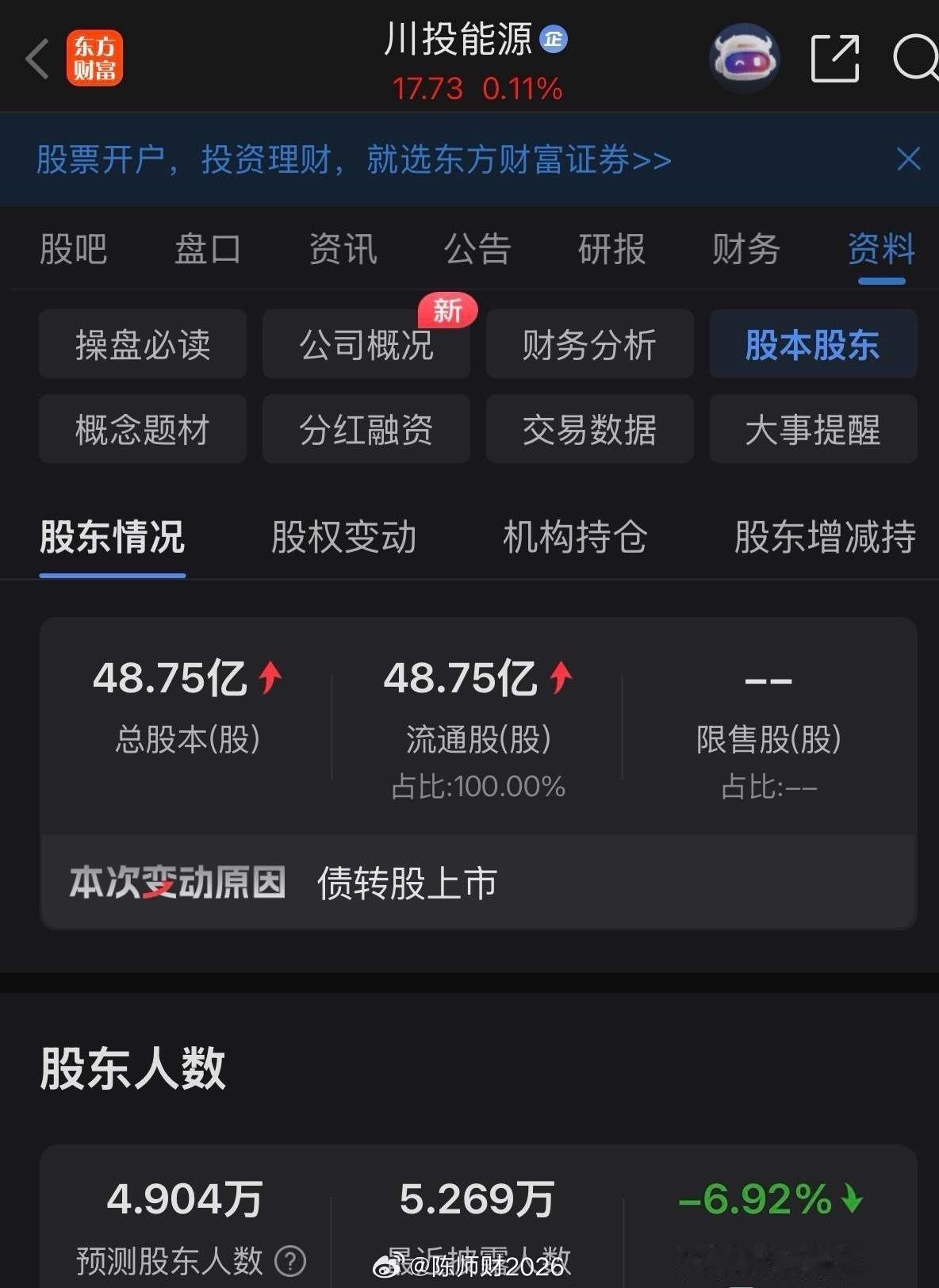 国投电力发布三季报，业绩小幅下滑，但总体符合预期，对股价影响不大！股东人数减少2
