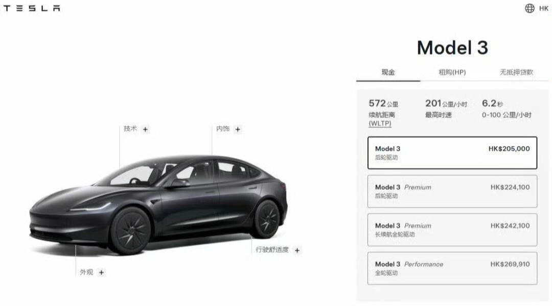 特斯拉推出平价版Model3特斯拉在港澳推出约合人民币17.5w的究极入门丐版M