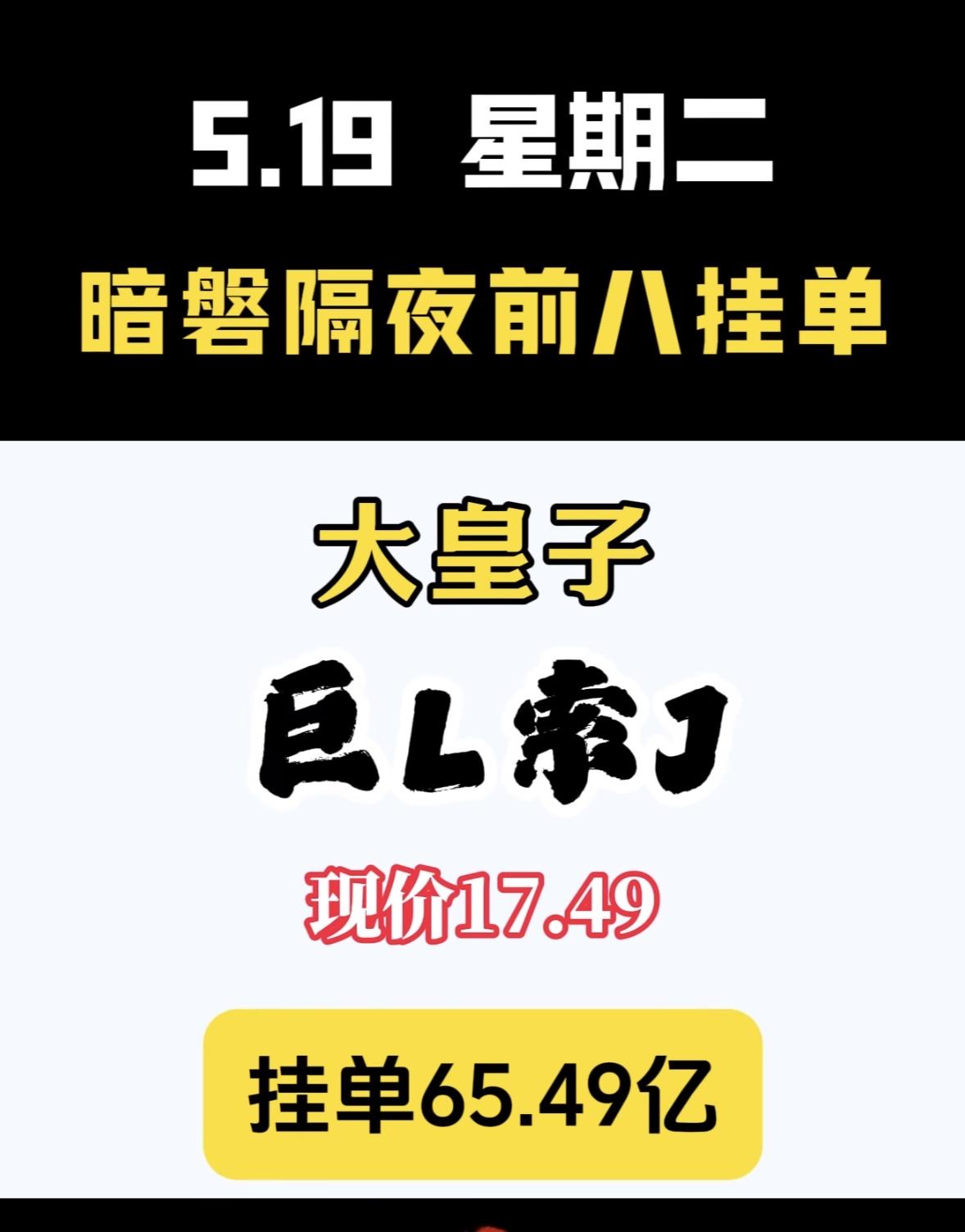5.19 星期二，暗盘隔夜挂单排行榜揭晓！

5.19暗盘前八挂单，滨化股份这“
