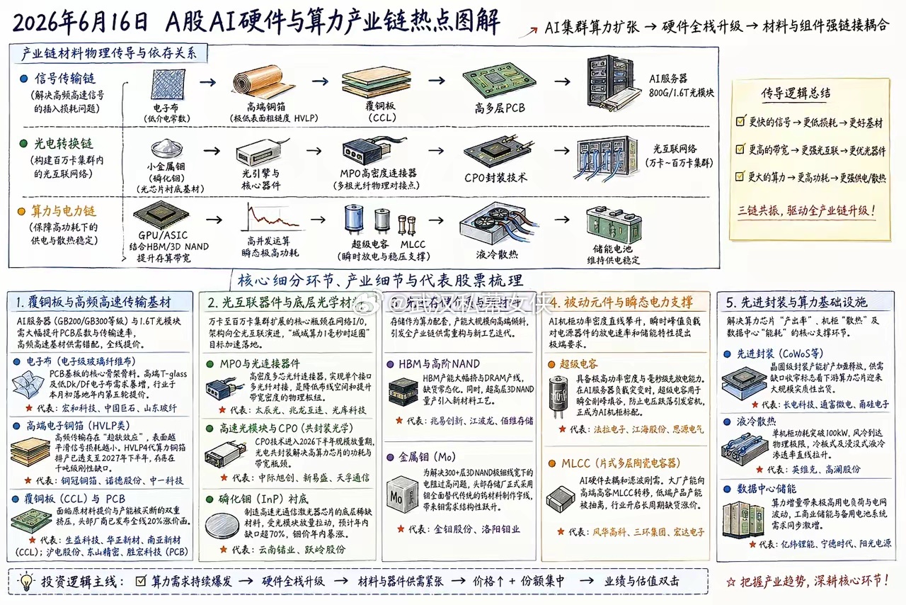 近日，受全球AI算力集群加速扩建、底层核心材料（如高端PCB覆铜板、算力铜箔、M