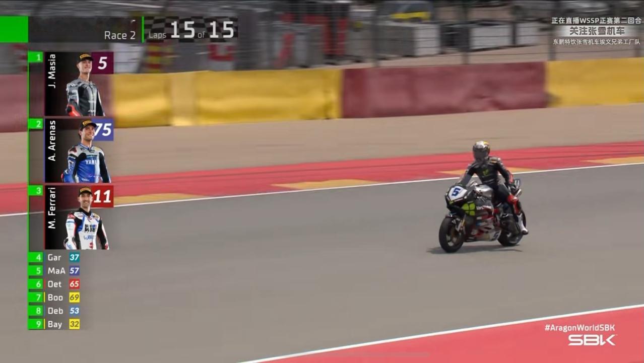 第8名！正赛第二回合结束。

WSBK西班牙阿拉贡站正赛第二回合，张雪机车53号