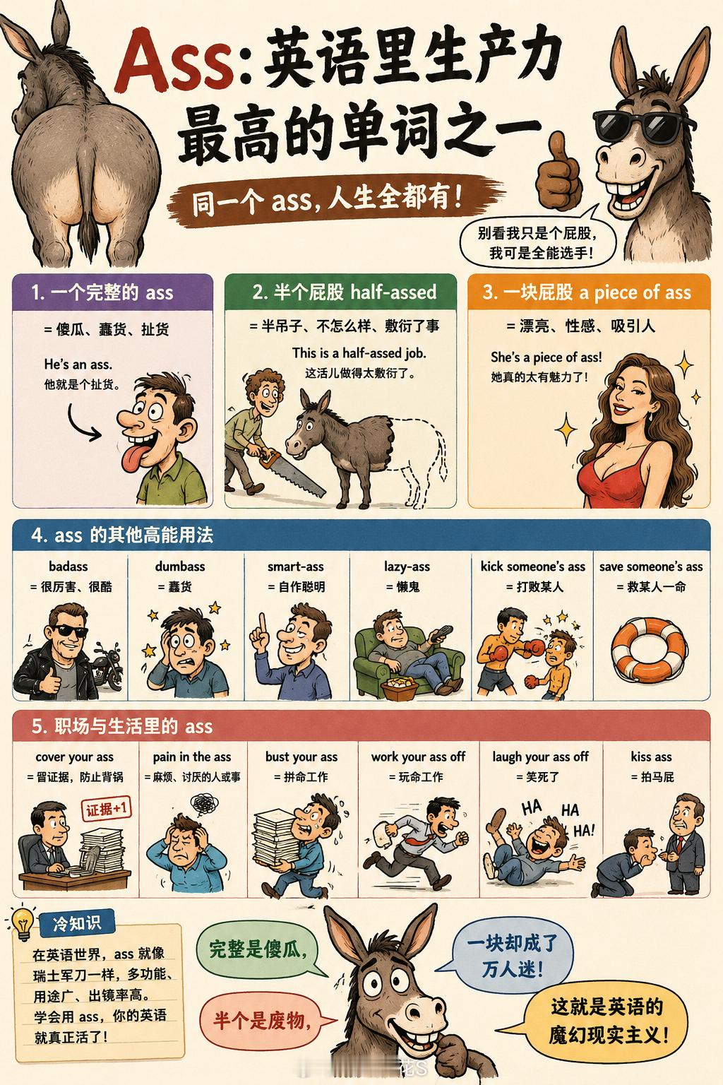 屁股的哲学：英语为什么离不开 Ass英语里有一个神奇的单词，叫 ass。字面意思