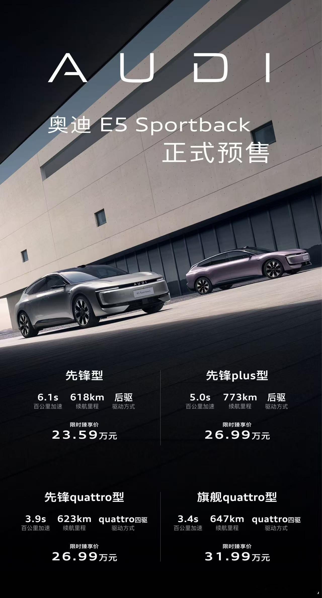 奥迪E5预售23.59万 AUDI E5 Sportback开始预售，预售价格确