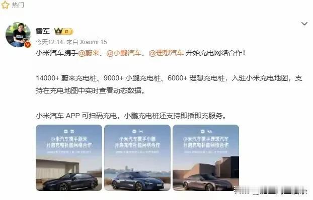 雷总这明显是准备靠自己影响力，布局电动汽车的统一接口了，这次共用3万个充电桩只是