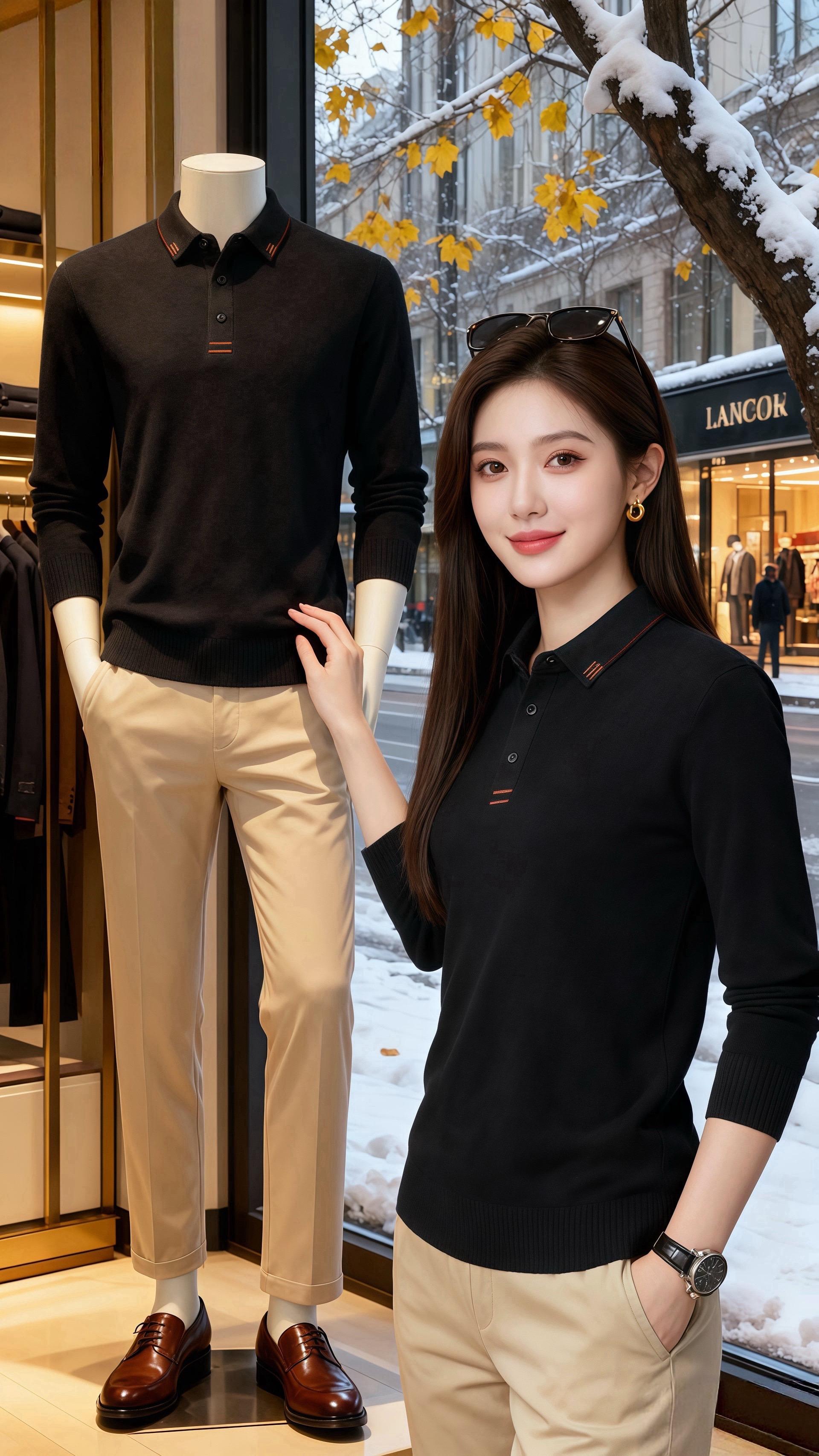 雪粒敲着咖啡馆的玻璃时，许妍正手肘抵着窗沿望出去——黑色Polo领针织...