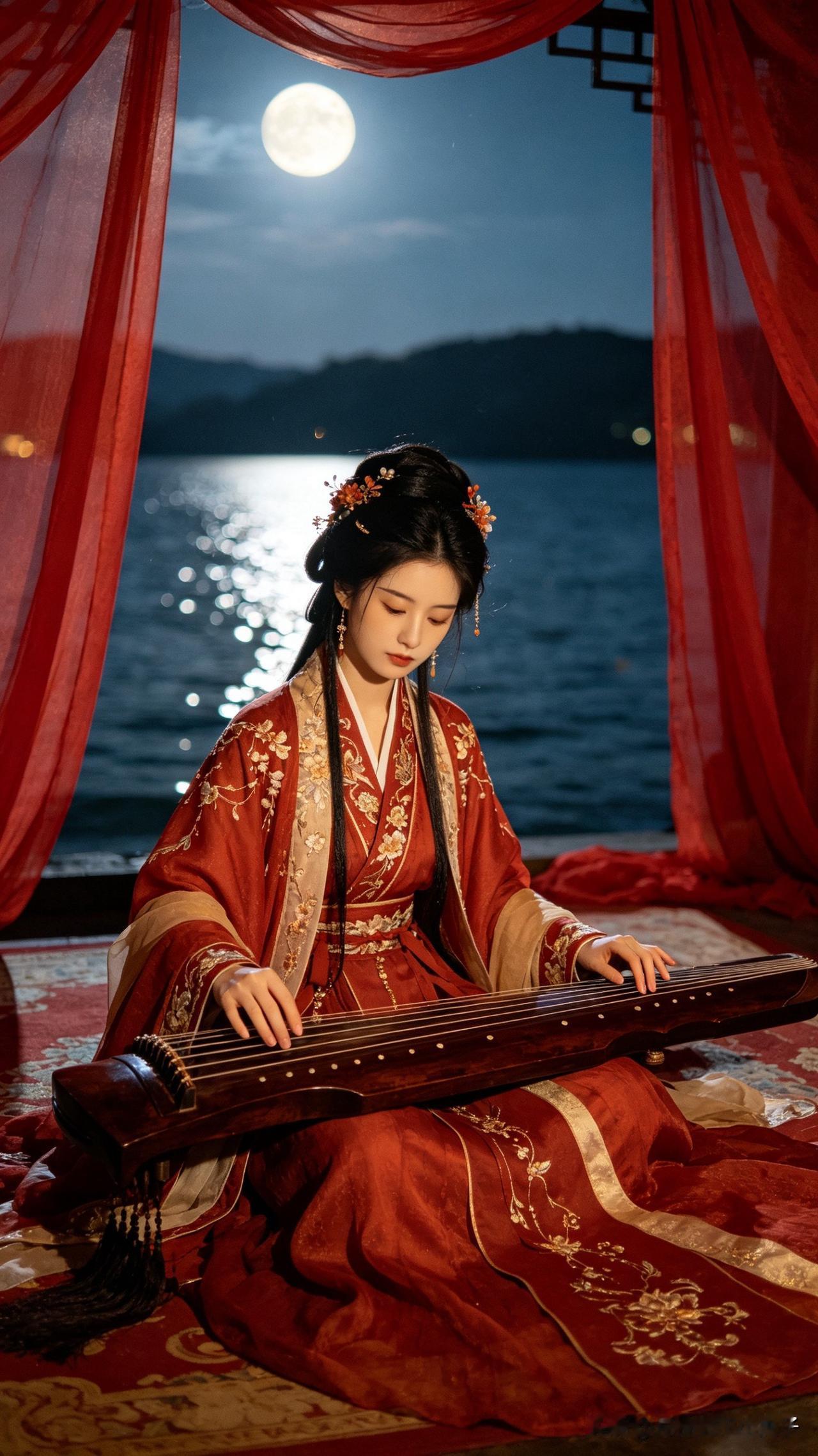 江天明月照孤舟，
万缕离愁绕指柔。
一曲未完人已散，
        
…………