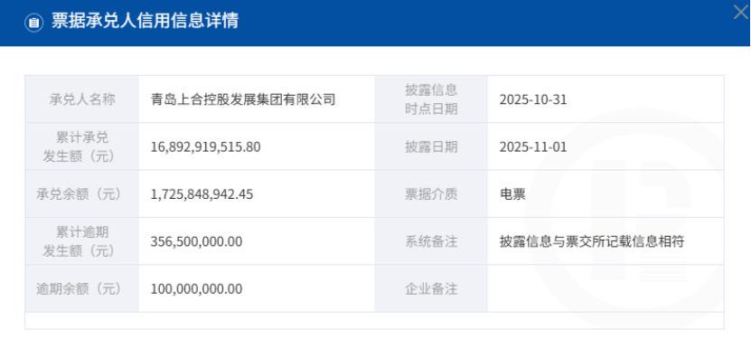 青岛一家发债城投首次被列入票据逾期名单，逾期金额一个亿