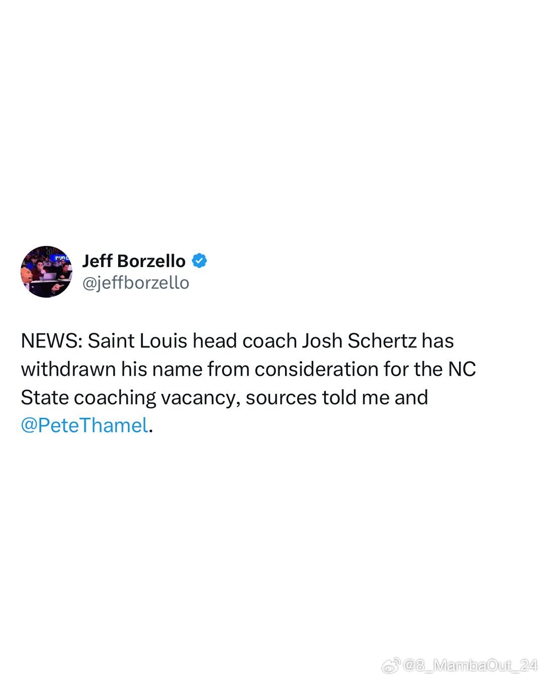 据Pete Thamel和Jeff Borzello报道，圣路易斯大学主教练约什