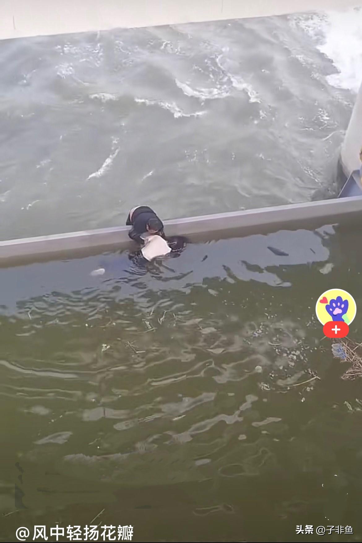 近日，河南周口一男子跳进正开闸放水的河道里，勇救一落水女子，救上来之后，他连续按