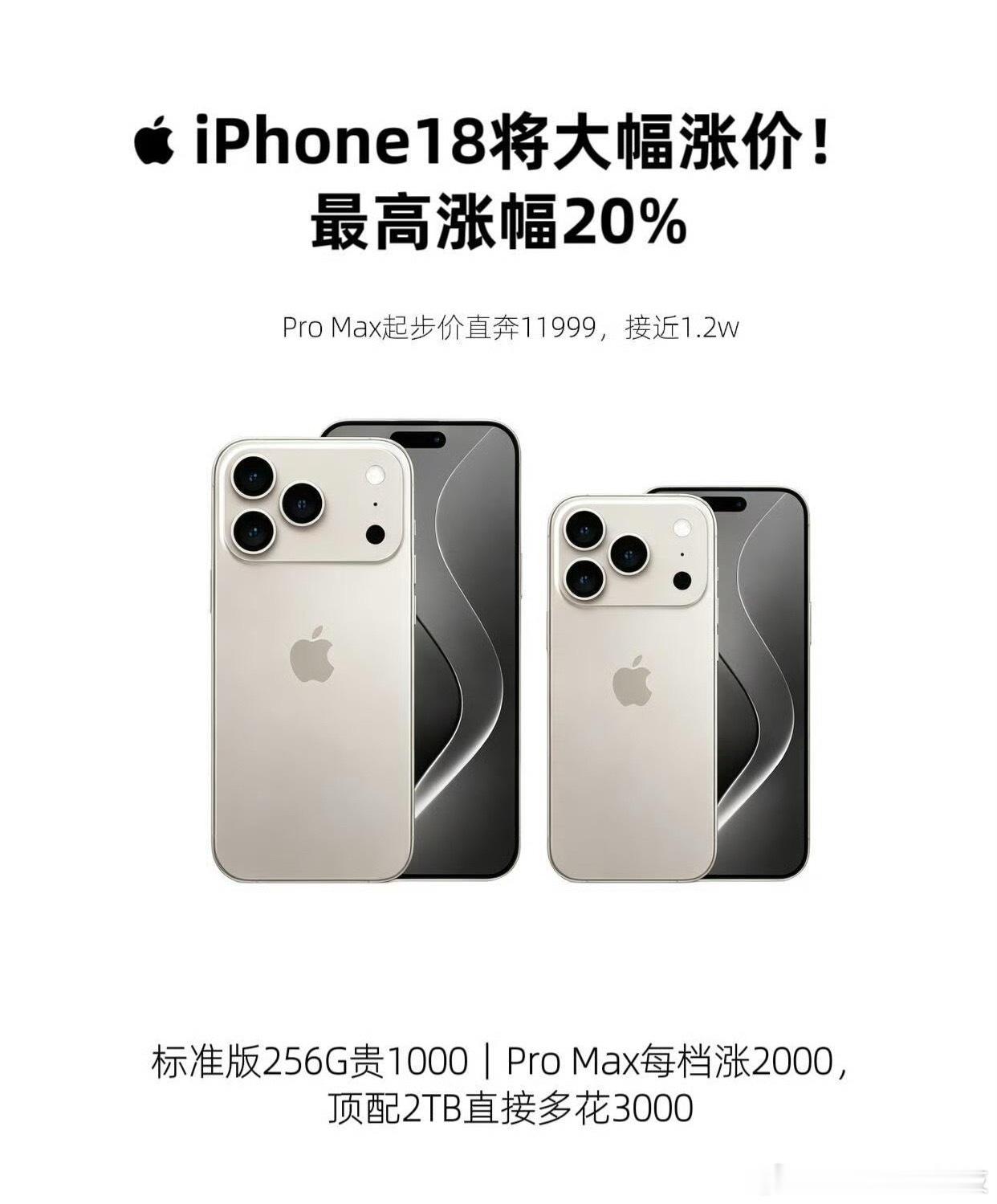 iPhone18Pro 涨价属实有点离谱了！网传全系要涨价，整体最高涨幅直接达到