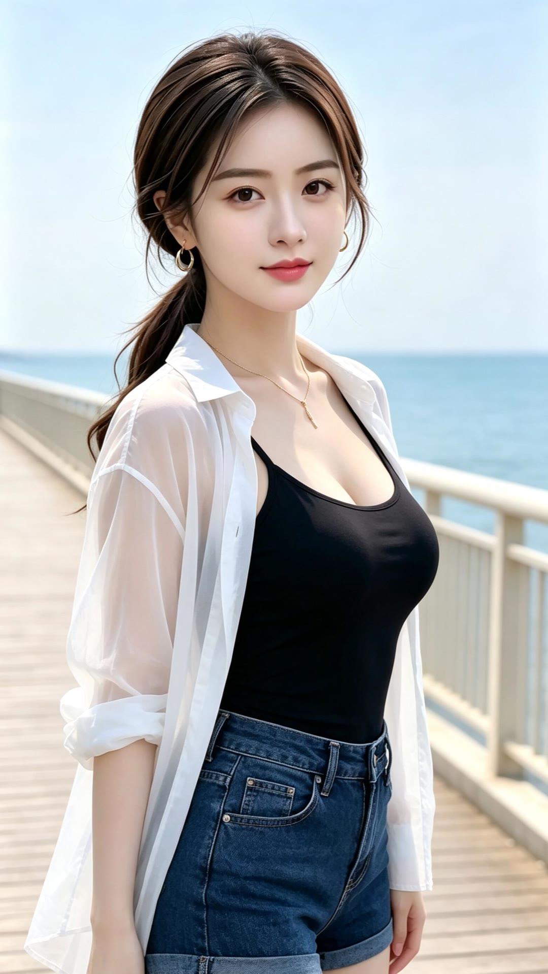 海风吹拂，轻纱拂面。