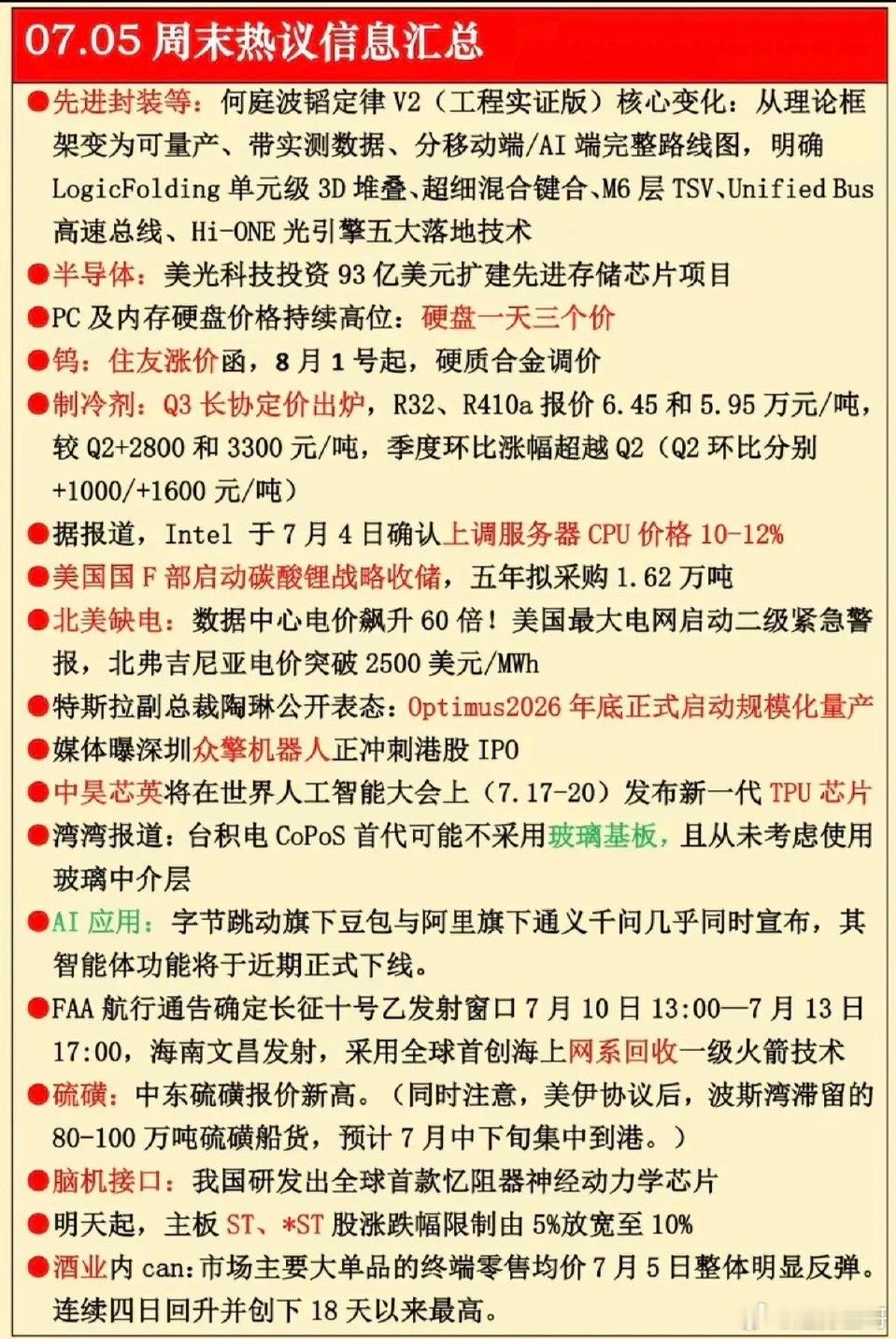 7.5周日｜周末市场热门赛道+财经要闻汇总1. 先进封装（韬定律）2. PC整机