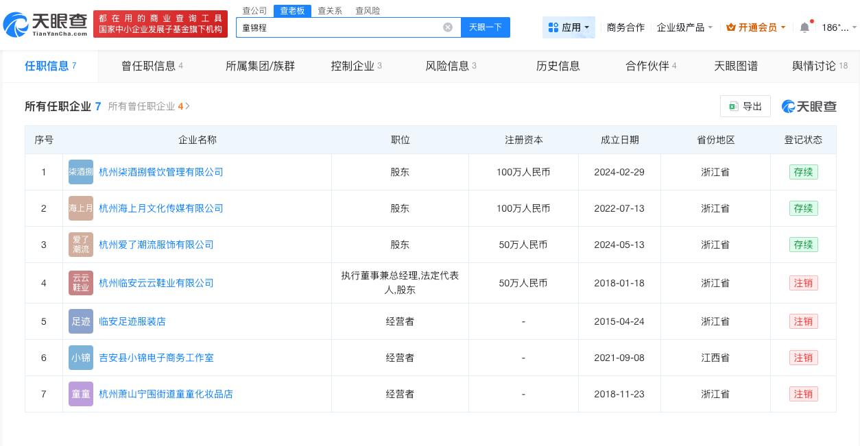 童锦程已成立多家公司
童锦程持续掉粉
殷世航曝童锦程收入
近日，网红殷世航在直播