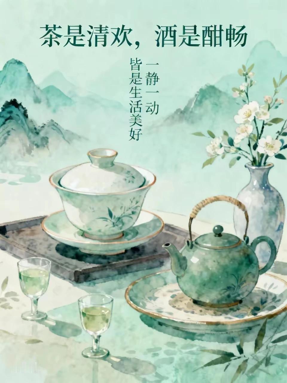 今朝有酒今朝醉，
明日品茶心坦然。