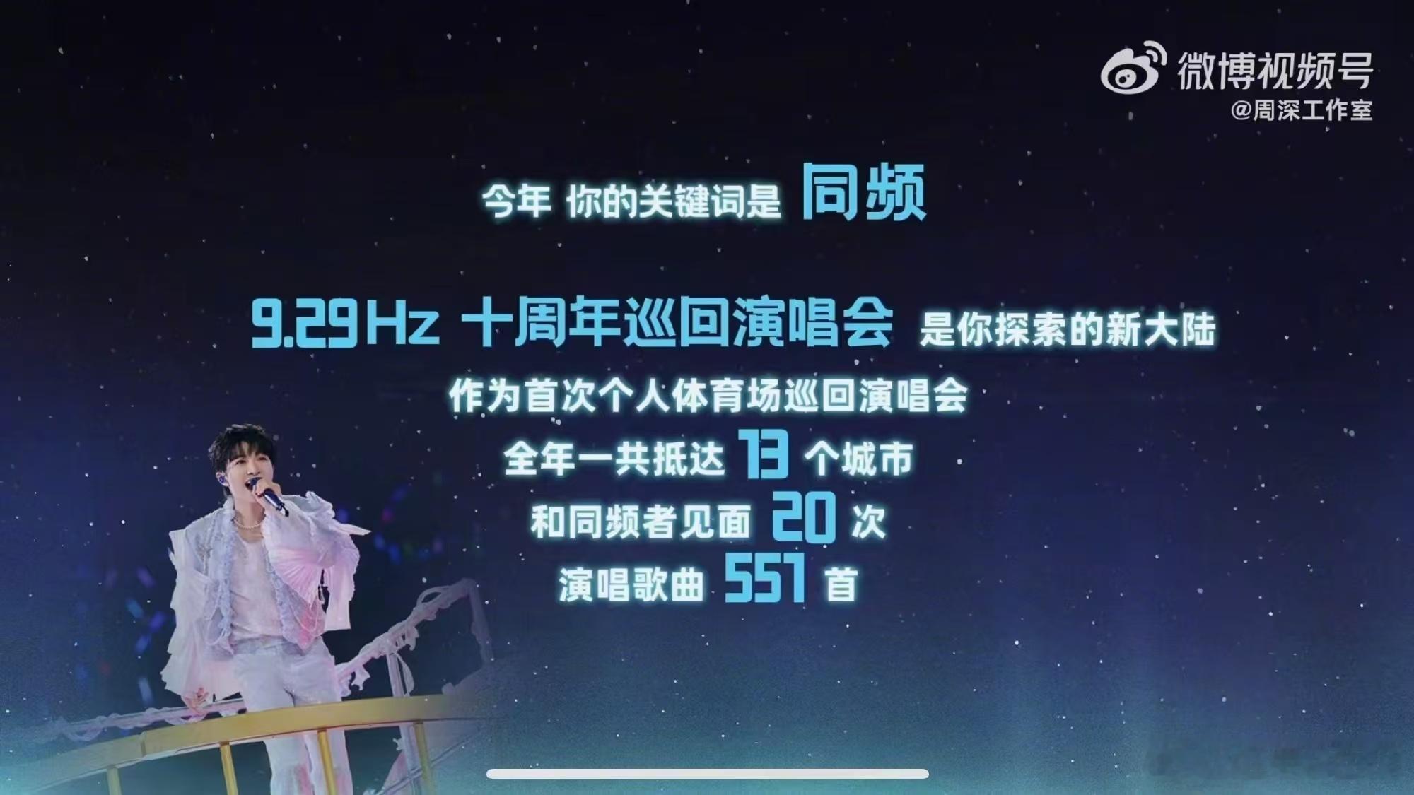 周深2024年度结算画面  2024年，周深的每一天都充满了歌声和汗水，巡演、专