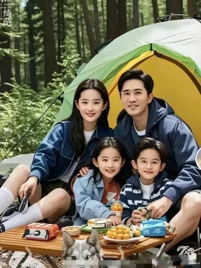 这真是一个完美的家庭，儿女双全，实在是太幸福了。
父母子女的颜值都非常高，让人赏