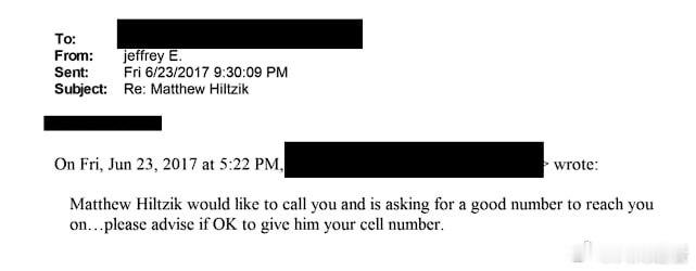 美司法部公布爱泼斯坦案剩余文件一份文件显示，杰弗里·爱泼斯坦曾与马修·希齐克有过