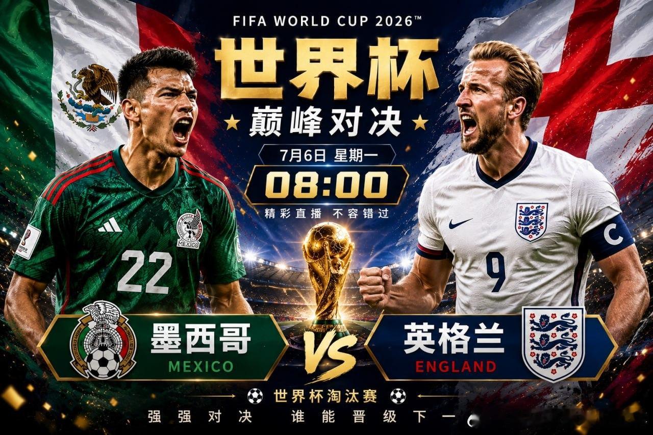 🏆 世界杯淘汰赛🇲🇽 墨西哥 VS 英格兰 🏴北京时间 7月6日（星期一