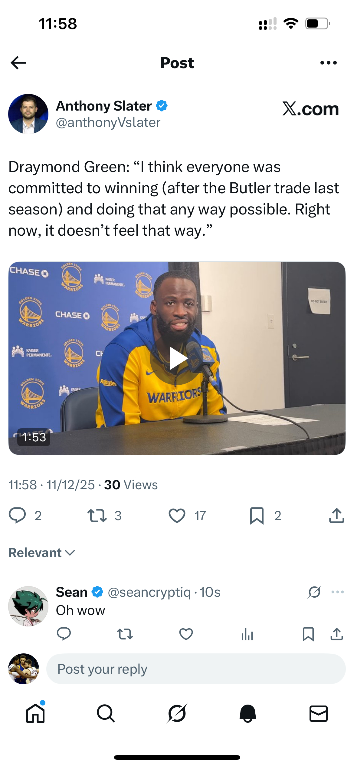 追梦格林：“我认为（在上赛季巴特勒交易之后）每个人都致力于赢球，并想方设法做到这